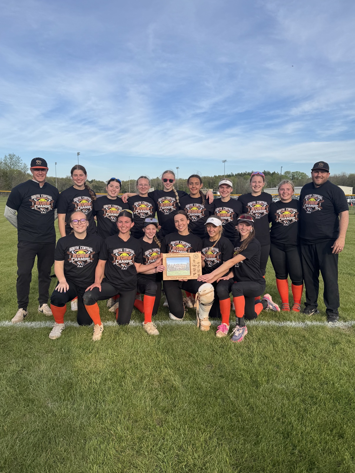 Ripon Tigers softball team celebrating the 2026 South Central Conference championship